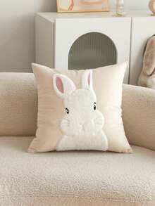1个复活节兔子3D刺绣毛绒抱枕套，适用于客厅、卧室、派对等各种场合，四季皆宜