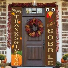 2pcs Thanksgiving Porch Sign Banners - Polyester Harvest Fall Decor With Pumpkin, Maple Leaves And Turkey Patterns, Seasonal Farmhouse Entryway Hanging Decorations For Home And Outdoor Wall