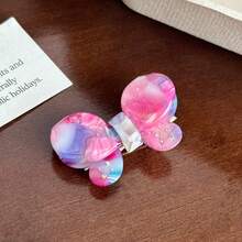High-End Acetate Small Side Clip Butterfly Inlaid Diamond Hair Clip Duckbill Clip Sweet Side Clip Versatile Hair Clip Hair Accessory - Sọc xanh và hồng - 4,5cm - Xem 10