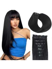 Bộ 8 lọn tóc nối thẳng tự nhiên dạng kẹp, 2 lọn/bộ, dành cho nữ, màu đen tự nhiên, 20 kẹp - SNatural - Xem 2