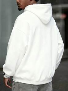 Áo hoodie có dây rút màu trơn thường ngày cỡ lớn dành cho nam - trắng - Xem 2