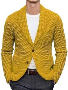Autumn And Winter Lapel Suit Casual Knitted Jacket Cardigan Sweater Jacket Men - Yellow - View 2