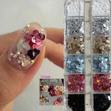 1 盒银色、金色、黑色、白色圆形亮片组合，全新闪亮圆点亮片随机混合，超级闪光美甲亮片组合，极简主义美甲装饰，美甲沙龙用品指甲指甲饰指甲宝石 - 銀色 - 查看 4