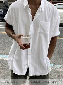 Men's Casual Fashionable Outerwear, Collar Full-Zip Up, Solid Color, Cool & Comfy Skin-Friendly Fabric, Suitable For Home, Commute Or Outdoor Wear, Simple Elegant Versatile Essential Men's Top - White - View 2