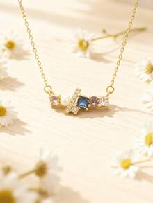 1pc S925 Sterling Silver High-End Design Elegant Pearl & Zirconia Geometric Necklace For Women