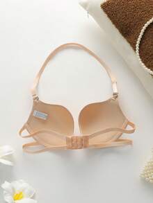 VIOMISHA 1PC Push Up Bra For Women U Deep Plunge Padded Low Cut Underwire Bra Backless Halter Neck Bra Women's Apricot Plain Backless Medium Stretch Everyday Bra For Comfort. - Màu be - Xem 7