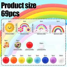 25/30/69pcs 3D Rainbow Sun Theme Silicone Beads | Silicone Focal Beads And 15mm Printed Round Beads, For Making Keychains, Lanyards, Pens, Focal Beads And Accessories, Keychain Accessories, Colorful Beads Decor, Suitable For Holiday Gifts, Birthday Gifts, Back To School, Halloween, Thanksgiving, Christmas Gifts - Dòng Cầu Vồng - Xem 4