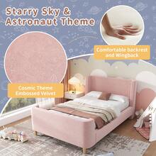 Upholstered Children's Bed, Single Bed, Cosmic Pattern Sleigh Bed, 90 X 200 Cm, For Boys And Girls, Pink, Velvet (Mattress Not Included) - Pink + Velvet - View 3