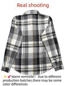 Women's Plaid Fitted Shirt Blouse, Collared Button-Front Long Sleeve With Pockets, Casual Style For Spring, Autumn, Winter - Black - View 4