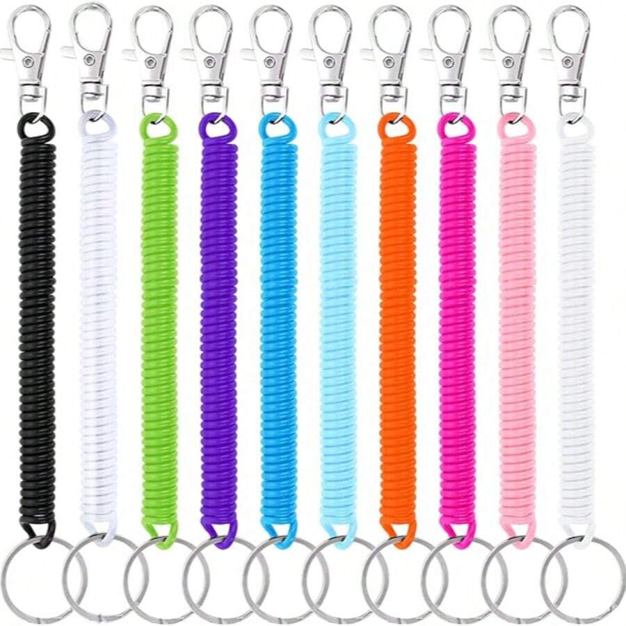 2pcs Coil Spring Keychain, 2pcs Retractable Coil Spring Keychain With Lobster Clasp, Spring Coil Belt Safety Lanyard, Phone Elastic Wrist Coil Lanyard Spring Hook