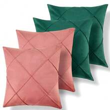 Set Of 4 And 2 Draped Suede Cushion Covers 44x44cm Decoration - Pink/Green - View 4