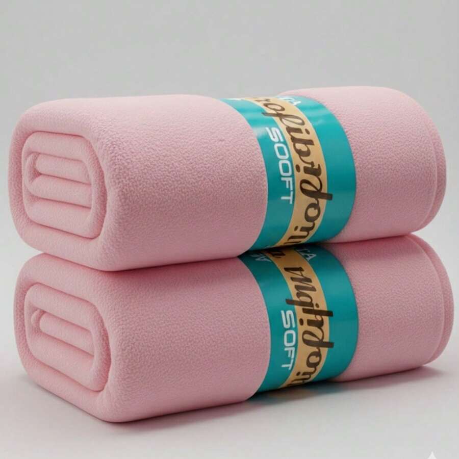 Microfiber Blanket, Double Size, Hypoallergenic, Printed And Plain, Warm - Baby Pink - View 1