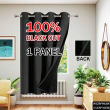 1pc 100% Blackout Thermal Insulated Privacy Curtain Panel, Solid Black Polyester Fabric With Lining, Lightweight, Top Grommet Header, Modern Minimalist Style, Suitable For Bedroom, Dining Room, Living Room, Kitchen, Balcony, Garden - Black - View 16