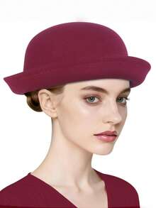 1 Peça Chapéu de Feltro Falso de Cor Sólida e Formato Abobadado, Estilo Britânico Retrô para Clima Frio, Roupa Feminina
