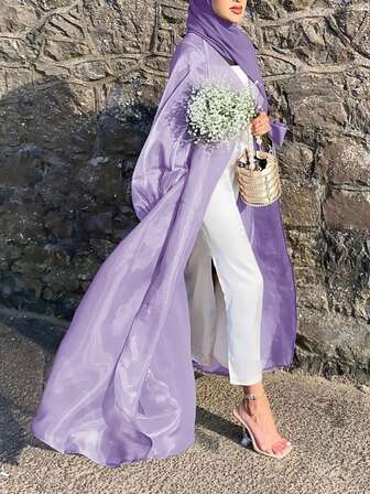1pc Women's Elegant Sheer Long Oversized Abaya Robe Cardigan With Batwing Sleeves, No Headscarf No Inner Wear, Quick Ship