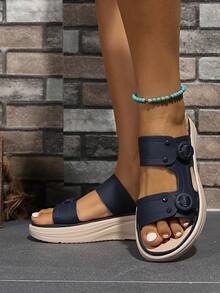 Sandalias con correa de gancho y bucle para exteriores, nuevas zapatillas de playa de verano con suela blanda antideslizante y resistente al desgaste, pantuflas casuales 2 en 1 - Azul Marino - Ver 4