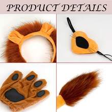 1 Set/4 piezas Disfraz de León - Orejas, Diadema, Cola, Guantes con Patas, Nariz, Corbata de Moño - Accesorios para Fiesta de Halloween, Navidad y Cosplay - Multicolor - Ver 2
