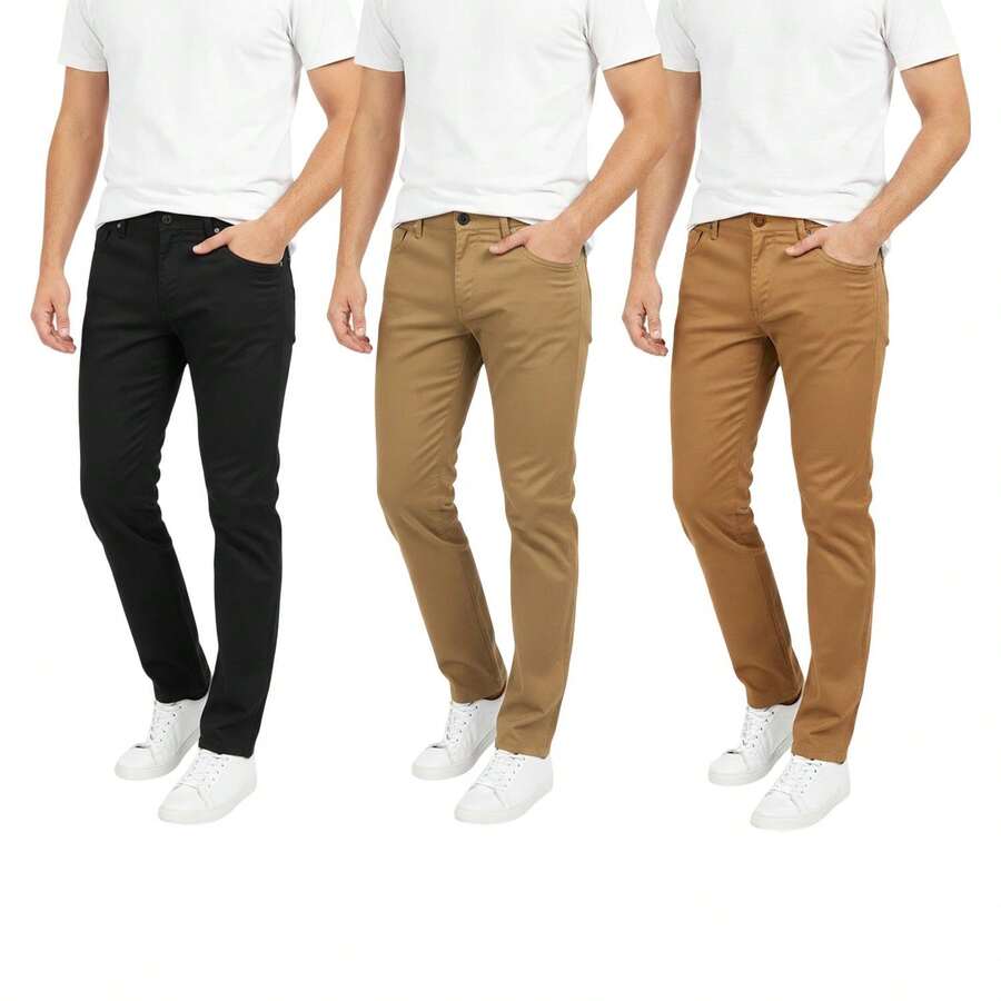 3 Pack Men's Classic-Fit Casual Stretch Cotton Chino Pants - KHAKI/BLACK/BROWN - View 1