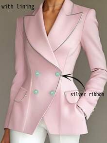Women's Elegant Daily Commute Double-Breasted Design Blazer - Pink - View 1