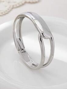 3件套简约流畅几何波浪不对称水滴形手链套装，适合女性，精致金属质感合金材质 - 銀色的 - 查看 5