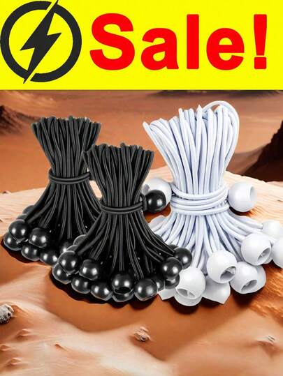 10 st/20 st elastiskt rep för utomhuscampingtält med plastbollar, elastiska bollar med hög elastisk repbindning, elastiskt rep för studsmatta och strandnät, slitstarkt elastiskt rep för nylon med plastbollar - 122 lbs draghållfasthet, 4-säsongers campingtältklämmor för utomhuscamping, för förvaring och fixering, 1 set campingtillbehör