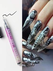 FULL BEAUTY 12 Colors 0.5mm Fine Tip Graffiti Nail Art Painting Pens, 3D Nail Art Acrylic Drawing Pens, Waterproof Outline Pens For DIY Abstract Fine Line Floral Marker Nail Art & Beauty Tools - Multicolor - View 6