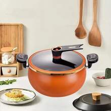 Large Deep Capacity, Multi-Function Micro Pressure Cooker Pot,  Ceramic Mini Pressure Cooker Set - Non-Stick Soup Pot With Transparent Lid, Heat Resistant Handle, Compatible With Gas/Electric Stoves (Home/Kitchen/Restaurant), Fast Heating Mini Pressure Cooker, Non-Stick Stockpot, For Soups, Pasta, Sauces, And Stews, Christmas Gift - Orange - View 5
