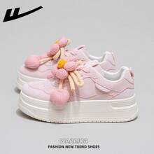 1双 WARRIOR 女士厚底系带软底休闲鞋，低帮户外平底鞋，保暖冬季鞋，通勤鞋，圆头低跟防滑纯色优雅软底徒步鞋，适合学生毕业照拍摄，低帮皮质运动鞋 - 粉色 - 查看 9