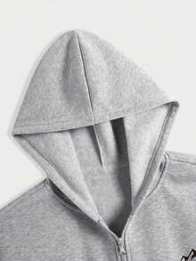 1件青少年男童宽松百搭休闲时尚运动连帽开衫外套，秋冬季 - 灰色 - 查看 4