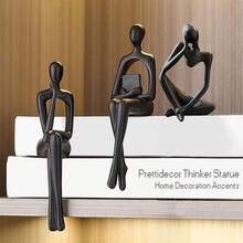 Gold Home Decor Thinker Statue Accents, Set Of 3 Thinker Sculptures Office Decor Modern Abstract Resin Decoration On Shelf Table Desk Living Room Office Bedroom Small Gold - 小黑 - 查看 9