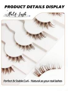Asiteo 7对棕色半条假睫毛，透明带，轻盈飘逸，猫眼效果，自然蓬松，仿貂毛，卡通风格，适合角色扮演、派对、日常妆容等。 - 棕色 - 查看 2