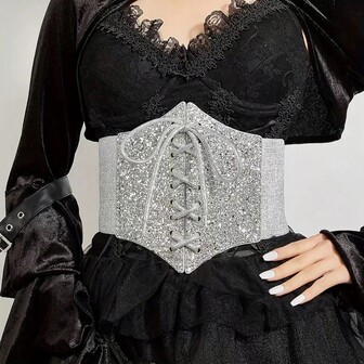 1 st renässanskostym för kvinnor, silverglitter med resår i midjan, lämplig för matchande kläder, Halloween