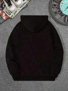 Sudadera con capucha para hombre con estampado de perezoso y letras - Negro - Ver 2