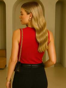 Women's Basic Tank Top With Lining And Square Neckline In Suplex Fabric. - Red - View 2