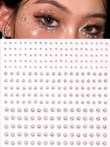 1Pc Silver 3D Imitation Eye & Face Decorative Sticker For Diy Music Festival, Y2k Party Makeup - trắng - Xem 8