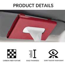 Car Tissue Holder Car Tissue Box Rectangular Sun Visor Napkin Holder With Tissue Refill PU Leather Napkin Case Auto Interior Accessories Universal For Visor And Backseat Red - 紅色 - 查看 4
