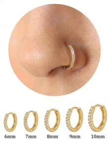 1对925纯银精致闪亮锆石鼻环，尺寸5-9毫米，小巧轻便，适合女性日常佩戴、派对和宴会等场合。 - 金色 - 查看 2