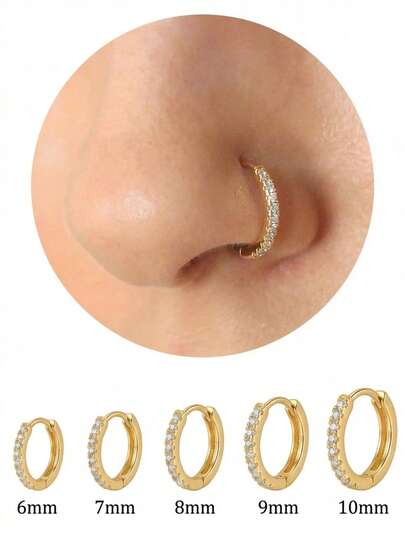 1 par näsring i 925 sterlingsilver med utsökt och glittrande zirkonia, 5-9 mm, små och lätta piercingsmycken, lämpliga för kvinnors vardagskläder, fester och banketter.