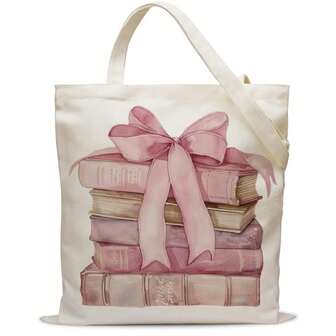 Pink Bow Bookish Gifts For Women, Friend, Bookworm, Librarian, Book Club Purse Gifts Canvas Tote Bag, Book Lover Gift For Birthday, Christmas, Thanksgiving, Valentines