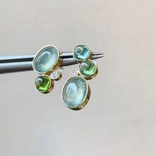Vintage New Chinese Style Green And White Stone Earrings Delicate Simple Niche Design Cool Style High-End Earrings - MZ-00806 Emerald Green and Radiant Light - View 3