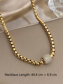 1pc Minimalist Rhinestone Round Charm Chunky Chain Necklace For Women Dainty Cute Stainless Steel Choker Necklace Daily Party Jewelry Christmas Gifts - N994606N - View 6