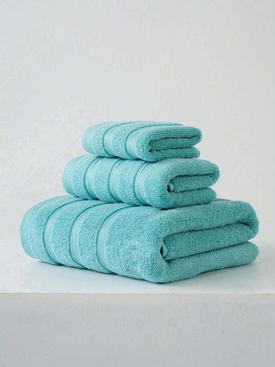 Bộ 1/3 khăn tắm cotton kẻ sọc đơn giản hiện đại | Siêu mềm, thấm hút cao, nhanh khô, không xơ vải, nhẹ, Kích thước có sẵn: Khăn tắm 34x75cm/Khăn tắm 70x140cm/Khăn mặt 34x34cm, Vật dụng thiết yếu bền bỉ cho phòng tắm, Quà tặng cho cặp đôi - màu xanh lá - Xem 1