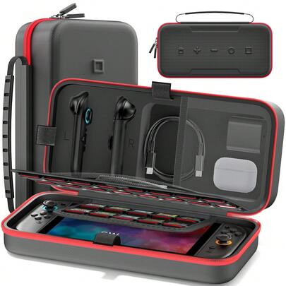 Estuche de transporte actualizado Switch2 con protección de asa, compatible con consolas NS Original/OLED, almacenamiento multifuncional para 26 tarjetas de juego, cargador, auriculares, cable de TV, controladores JoyCon, correa para la muñeca, se adapta a 3 versiones