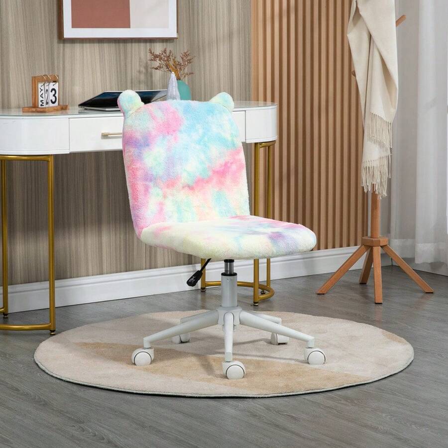 Fluffy Unicorn Office Chair | Mid-Back Swivel Desk Chair With Rainbow Multi-Colored Design - Default - View 1