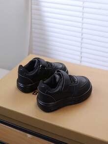 1双儿童休闲运动鞋，秋季新款女童软底白色鞋，幼儿时尚防滑魔术贴平底鞋，女童日常户外运动鞋 - 黑色 - 查看 6
