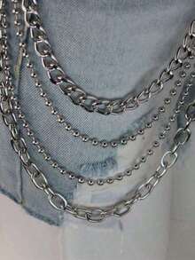 1pc Hip Hop Punk Metal Multi Layer Waist Chain Dress Up Accessories Hip Hop Multi Functional Men's And Women's Pants Chain Suitable For Daily Wearing And Fashion Matching Summer, School Fall, Autumn, Halloween - 銀色 - 查看 6