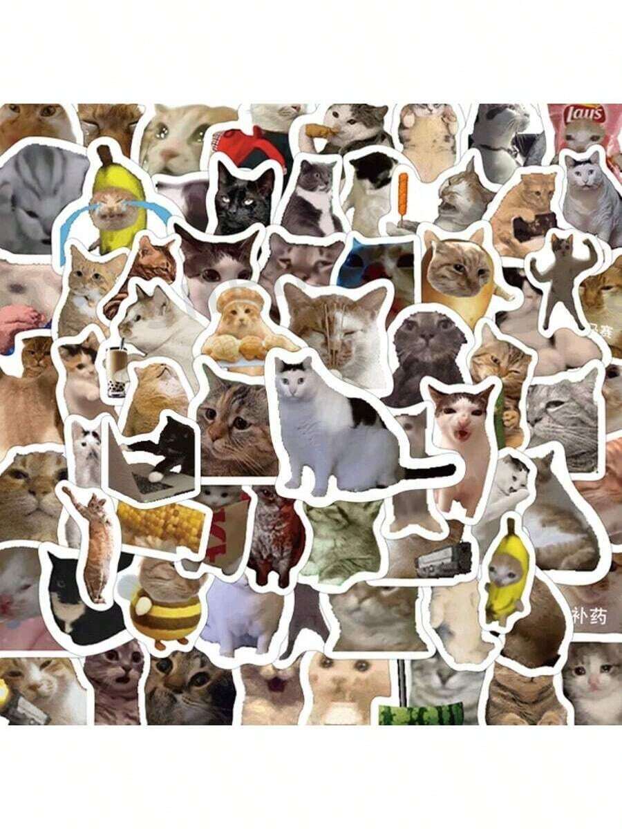 101 piezas Paquete de pegatinas de memes de gatos divertidos - Calcomanías de vinilo impermeables lindas para teléfono, computadora portátil, scrapbook, decoración estética DIY - Multicolor - Ver 1