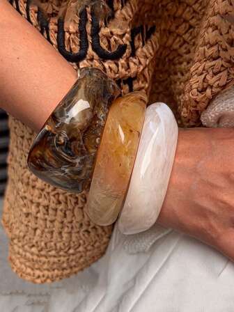 1-3件装时尚不对称亚克力树脂手链，扎染设计