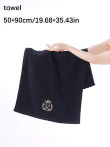 QIBHI 1pc/3pcs Solid Color Cotton Embroidered European Style 100% Cotton Bath Towel/Hand Towel, Absorbent And Soft For Bathroom, Hotel, Gym, Travel, Gift, Salon, Sports, Outdoor, Beach, School, Back To School, Travel Accessories, Home Essentials - Black - View 7