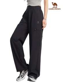 CAMEL CROWN 女士柔软运动梭织长裤丝滑休闲时尚百搭速干长裤 - 幻影黑 - 查看 4